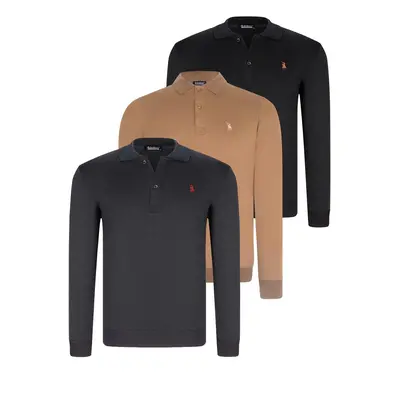 TRIPLE SET V4007 DEWBERRY MEN'S SWEATSHIRT-BLACK-NAVY-CAMEL