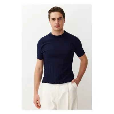 Trendyol Navy Blue Slim-Narrow Fit Cotton Crew Neck Basic Knitwear T-shirt