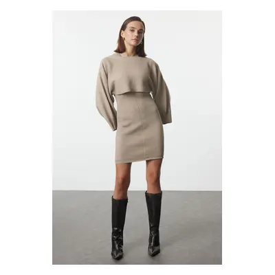 Trendyol Beige Mini Knitwear Bolero-Dress Set