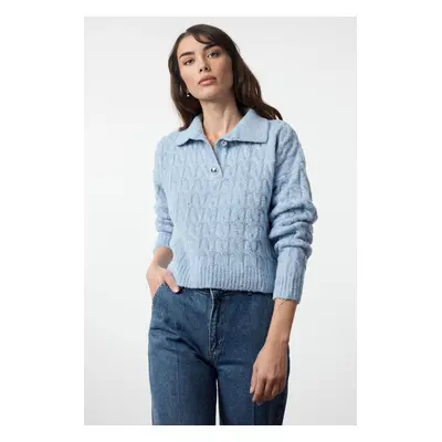 Trendyol Blue Soft Textured Glittery Knitted Sweater