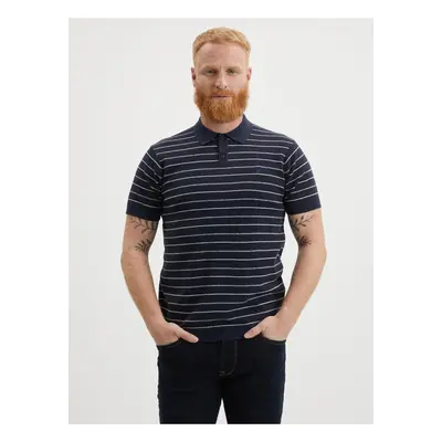 Dark blue men's striped polo shirt LERROS - Men