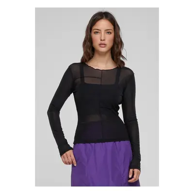 Women's long-sleeved mesh with an exposed seam, black