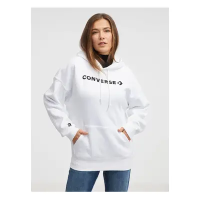 White Women's Converse Embroidered Wordmark Hoodie - Women