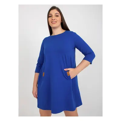 Kobaltkék plus size miniruha Dalenne zsebekkel