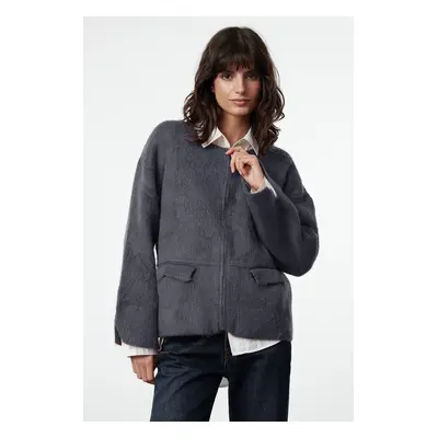 Trendyol Anthracite Soft Texture Coat Knitwear Cardigan