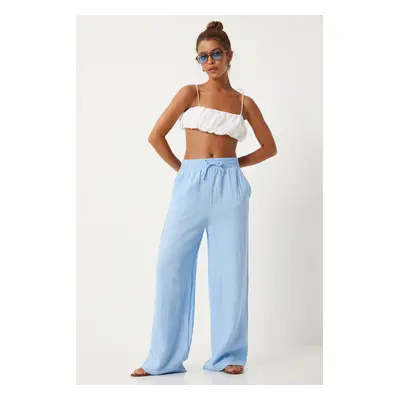 Happiness İstanbul Women's Sky Blue Muslin Palazzo Trousers