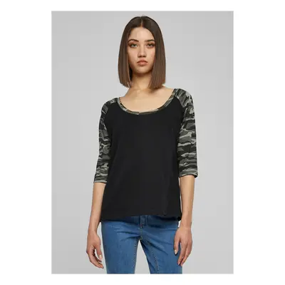 Women's 3/4 Contrast Raglan T-Shirt Black/Dark Camo