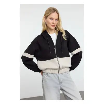 Trendyol Black Color Block Zipper Detailed Oversize/Wide Fit Knitted Sweatshirt