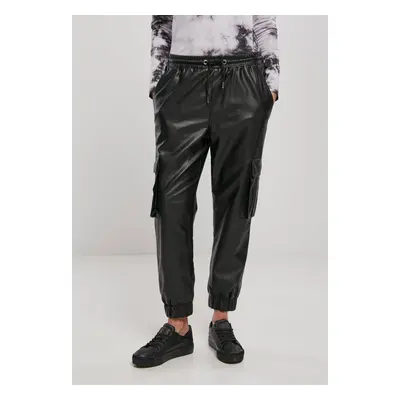 Women's Cargo Pants Made of Faux Leather Black