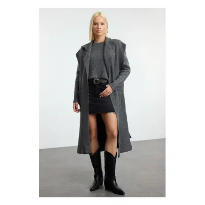 Trendyol Anthracite Woolen Midi Cardigan-Sweater Knitwear Cardigan