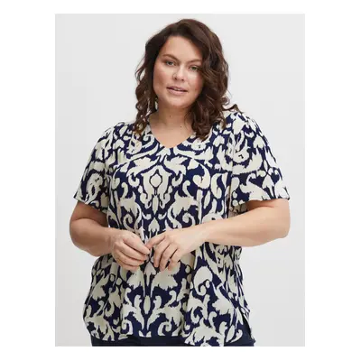 Blue and Cream Women's Patterned Blouse Fransa - Women