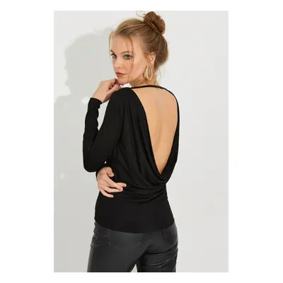 Cool & Sexy Women's Black Open Back Blouse