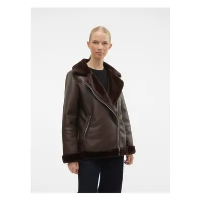 Women's Dark Brown Faux Leather Jacket VERO MODA Emmy - Women