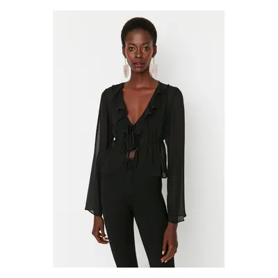 Trendyol Black Tied Unlined Chiffon Blouse