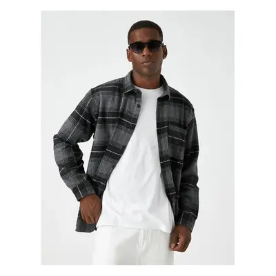 Koton 3wam60016hw Anthracite Plaid 9c3 Men's Acrylic Woven Tops Shirt