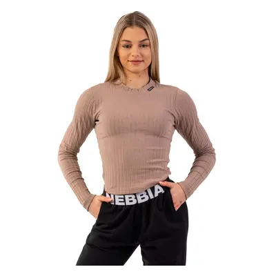 Women's T-Shirt Nebbia Organic Cotton Ribbed Long Sleeve Top brown