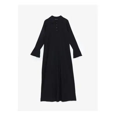 LC Waikiki Lcw Modest Black Shirt Collar Raschel Women's Dress