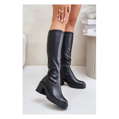 Over-the-knee boots made of Eco Leather on Heel Vinceza Black