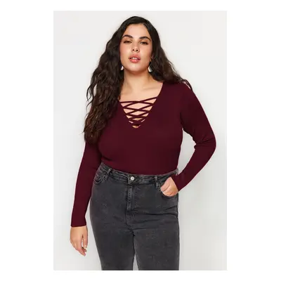 Trendyol Curve Cherry Cross Body-hugging Brit Knit Sweater