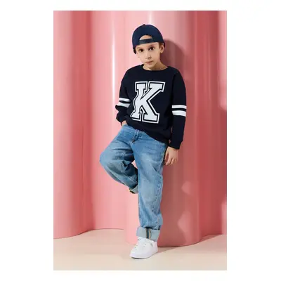 Trendyol Navy Blue*001 Boy Printed School Cotton Knitted Sweatshirt