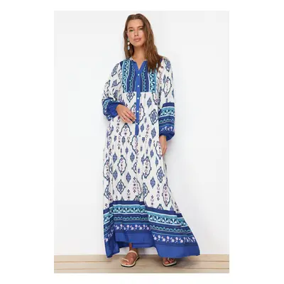 Trendyol Blue Floral Pattern Woven Viscose Dress