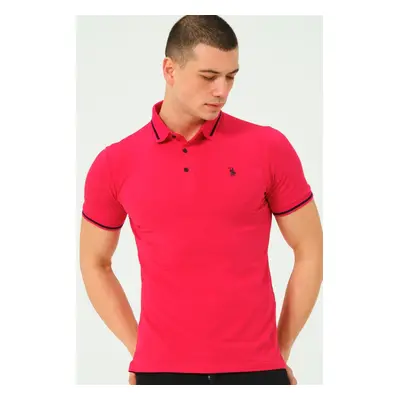 T8586 DEWBERRY MEN'S POLO NECK T-SHIRT-PLAIN FUCHSIA