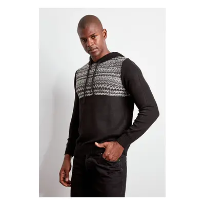 Trendyol Black Slim Fit Hooded Ethnic Knitwear Sweater