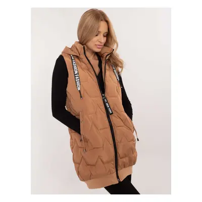 Light brown quilted vest with zipper