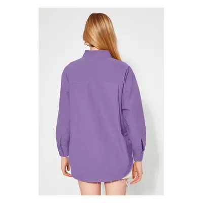 Trendyol Light Purple Single Pocket Boyfriend/Wide Fit Cotton Woven Shirt