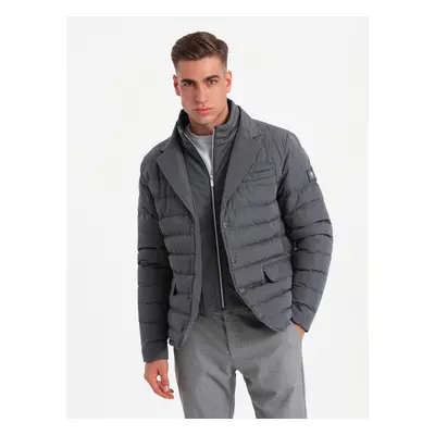 Ombre Men's quilted jacket with jacket cut - graphite