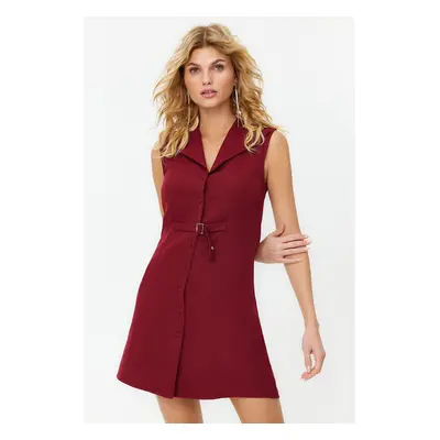 Trendyol Burgundy Belted Mini Woven Jacket Dress