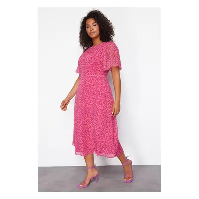 Trendyol Curve Fuchsia Animal Print A-line Midi Woven Dress