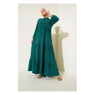 Bigdart Collar Lace-up Hijab Dress - Emerald Green