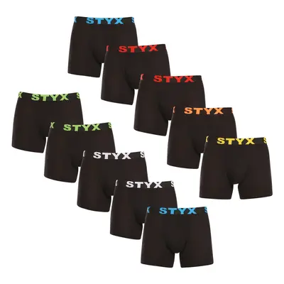 10PACK Men's Styx Long Sports Boxer Shorts Black