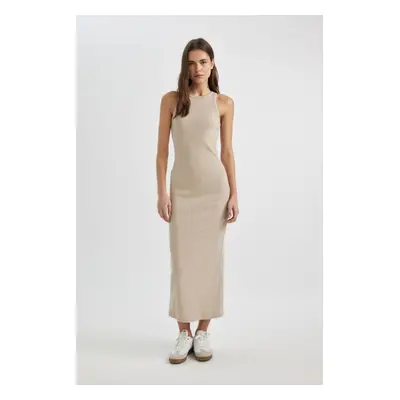 DEFACTO Bodycon Barbell Neck Ribbed Camisole Maxi Sleeveless Dress