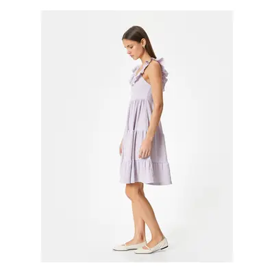 Koton Ruffle Dress Midi Length Sleeveless Layered Textured