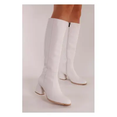 Shoeberry Women's Kiella White Skin Heels Boots, White Skin