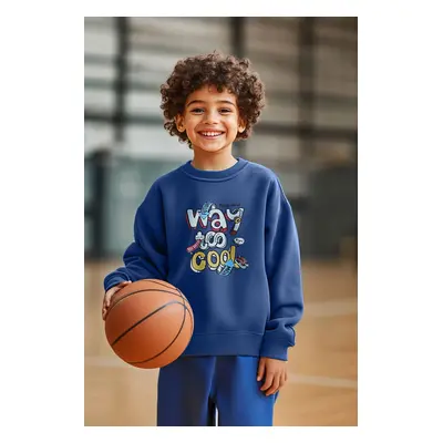 Trendyol Indigo Boy Slogan Knitted Sweatshirt