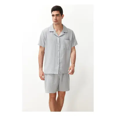 Trendyol Gray Regular Fit Shirt Collar Pajama Set with Woven Shorts