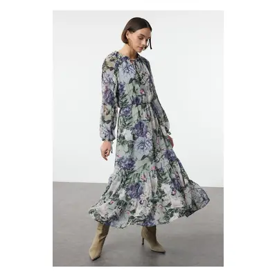 Trendyol Multicolored Floral Waist Open Maxi Lined Woven Winter Dress