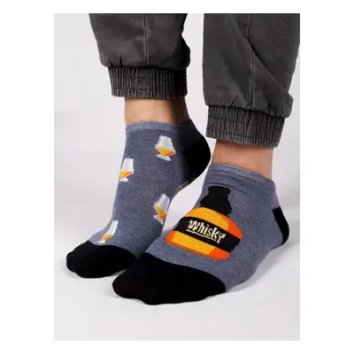 Yoclub Man's Ankle Funny Cotton Socks Patterns Colours Navy Blue