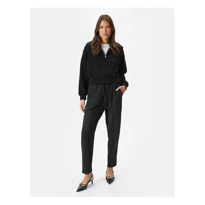 Koton Elastic Waist Trousers Pocket Detail Ribbed Tapered Leg