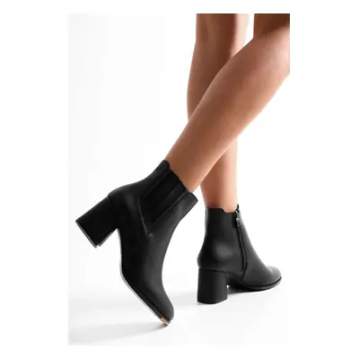 Shoeberry Women's Misty Black Skin Heeled Boots, Black Skin.