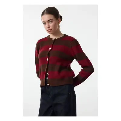 Trendyol Brown Striped Basic Knitwear Cardigan