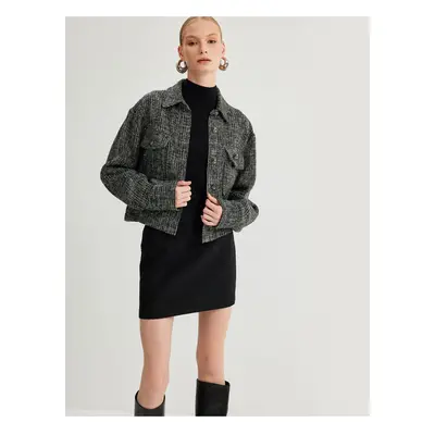 Koton Tweed Jacket with Flap Pocket Detail and Buttoned Shirt Collar