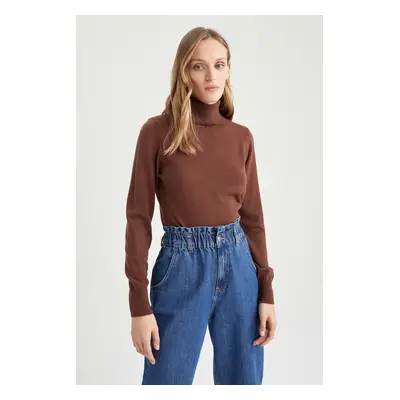 DEFACTO Relax Fit Turtleneck Cashmere Textured Extra Soft Basic Sweater