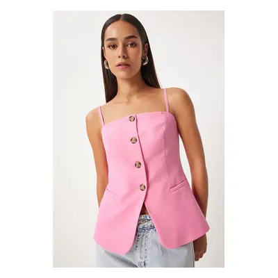 Happiness İstanbul Women's Pink Strappy Woven Vest