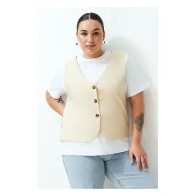 Trendyol Curve White Vest Form 100% Cotton Knitted Blouse