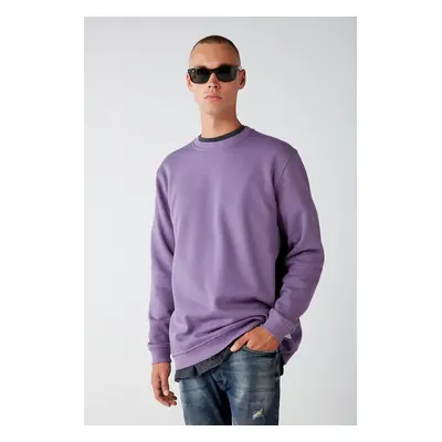 GRIMELANGE Travis Men's Soft Fabric Regular Fit Round Neck Purple Sweatshir