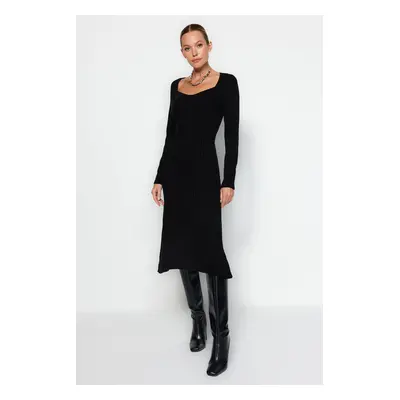 Trendyol Black Midi Knitwear Sweetheart Neckline Dress